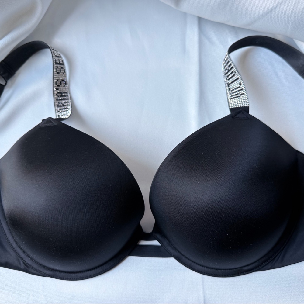 Victoria's Secret Black Push-Up Bra with Crystal Logo Straps